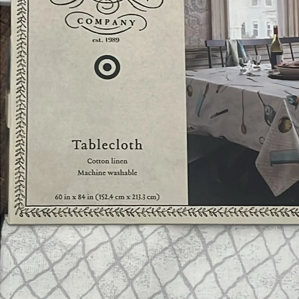 John Derian tablecloth Cutlery Toss Print Rectangle cotton linen New 60in x 84in